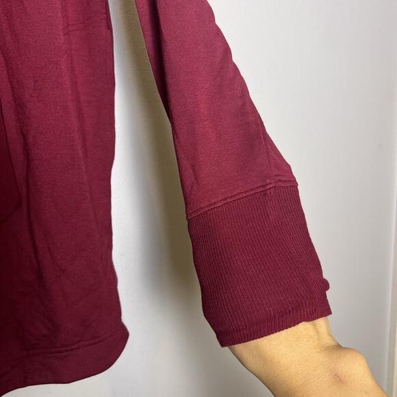 Athleta Women's Open Front Cardigan Pocket Long Sz S Burgundy Layering Comfy - Picture 6 of 13